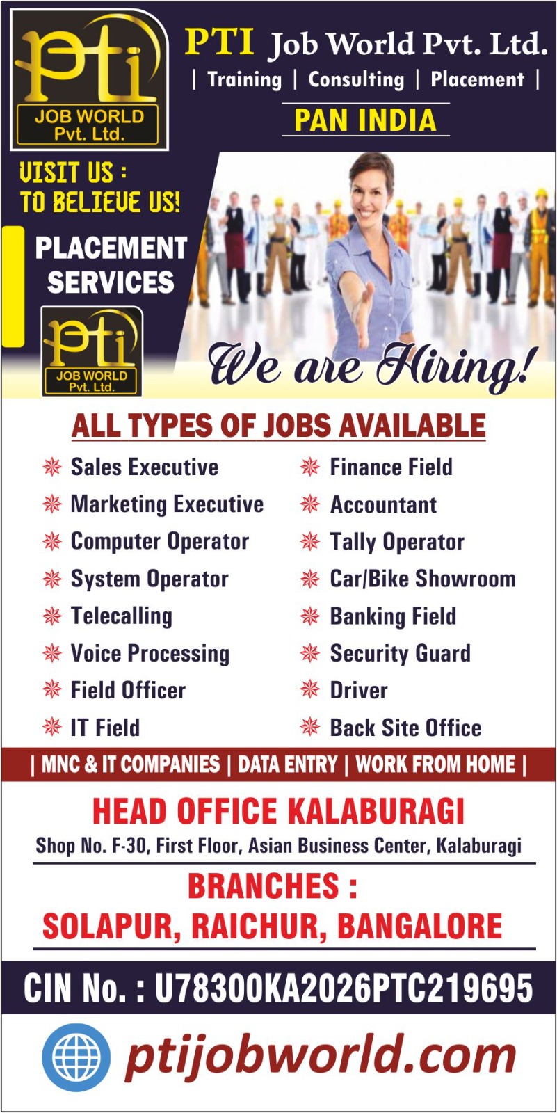 Looking for your next career move? At PTI Job World Kalaburagi, we're dedicated 