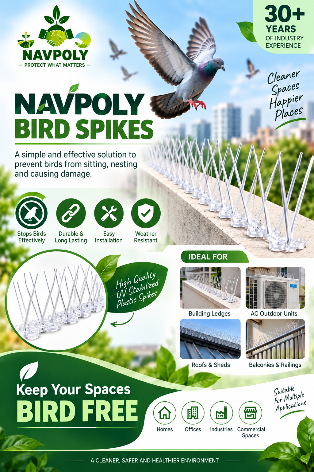NAVPOLY Bird Spikes – Effective Bird Protection 🐦
Keep your spaces clean and