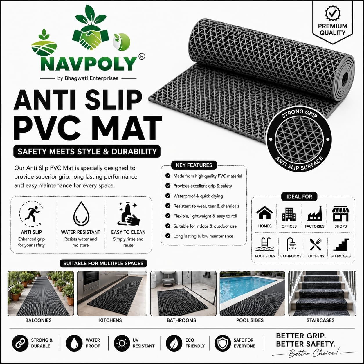 Grip That Keeps You Secure!

Meet Navpoly Anti-Slip PVC Mat — designed to prov