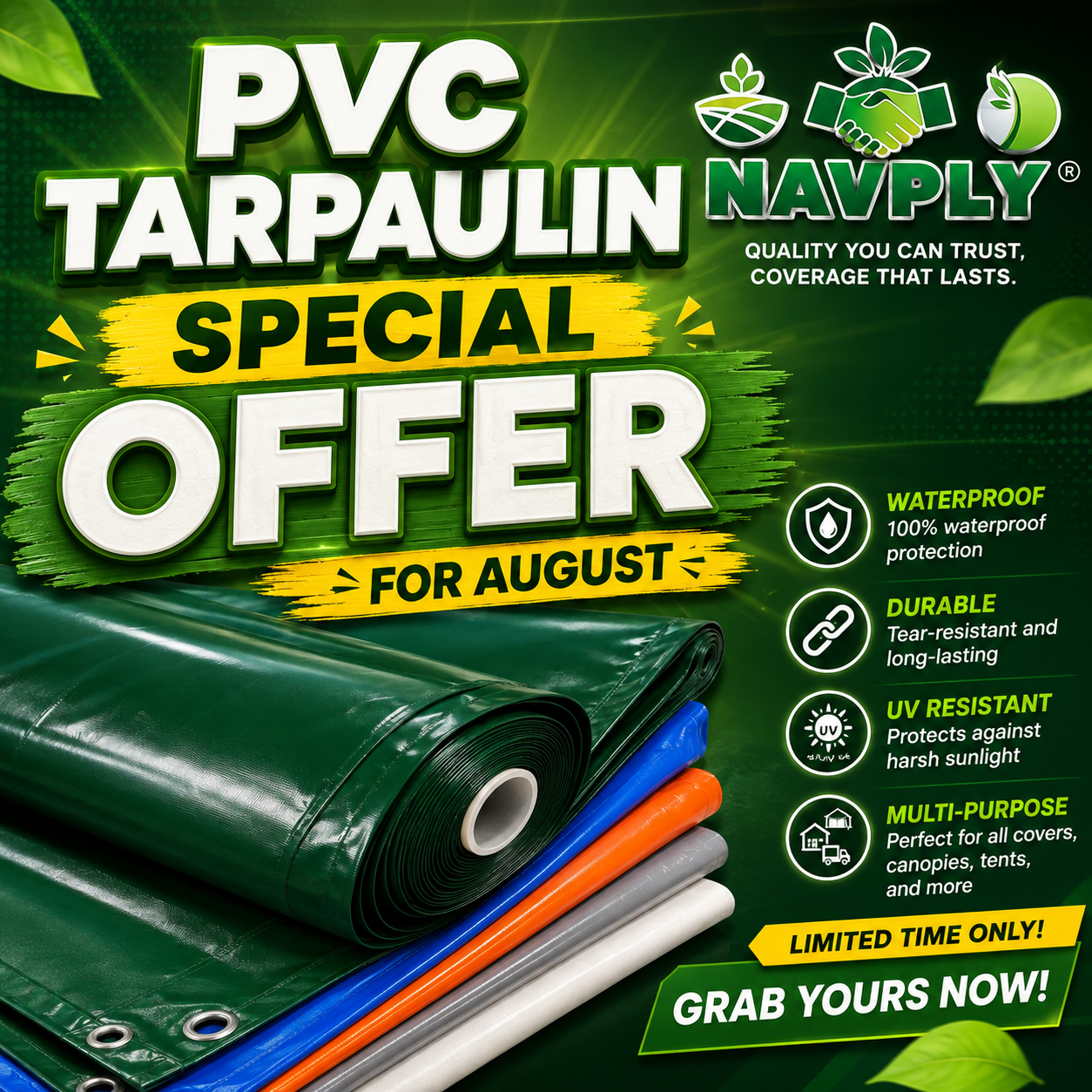 🌟 **August Special Offer on NAVPLY PVC Tarpaulin!** Protect