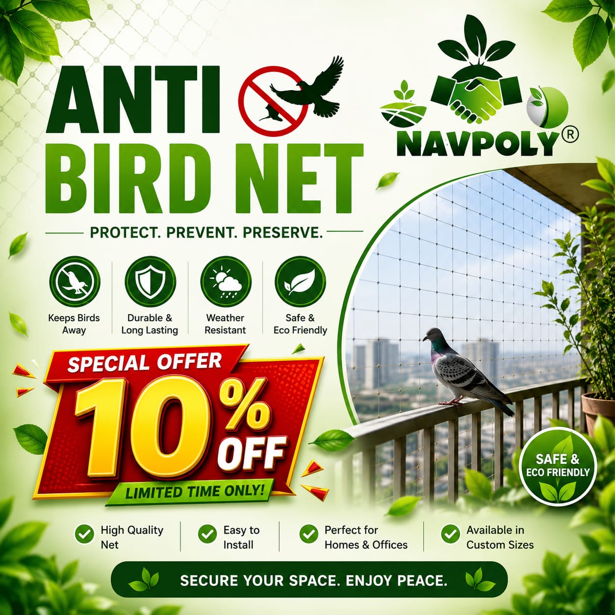 Transform your spaces into bird-free havens with Navpoly's Premium Anti Bird Net