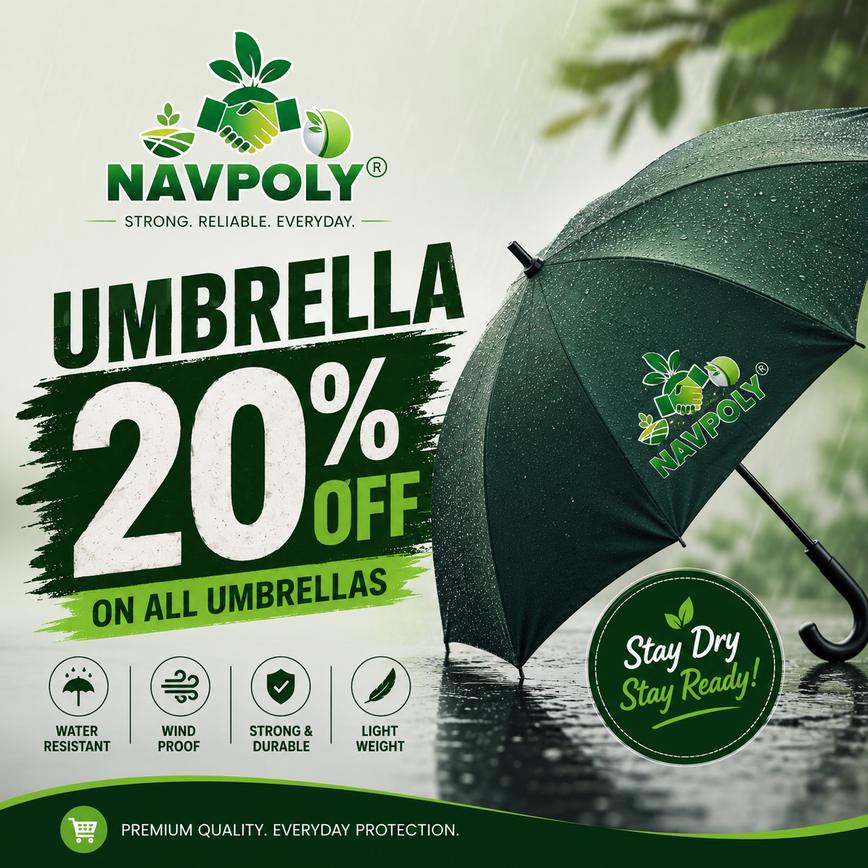 NAVPOLY Umbrellas featuring the official green NAVPOLY logo 