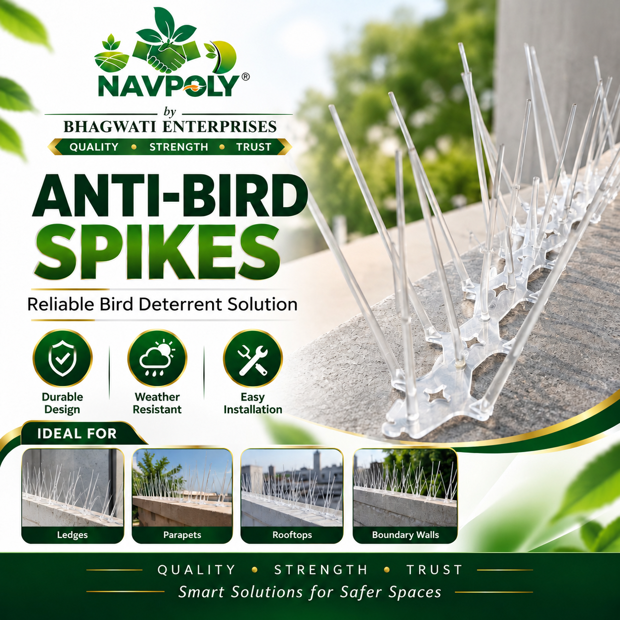 NAVPOLY Anti-Bird Spikes – Reliable Bird Deterrent Solution

Protect your balc