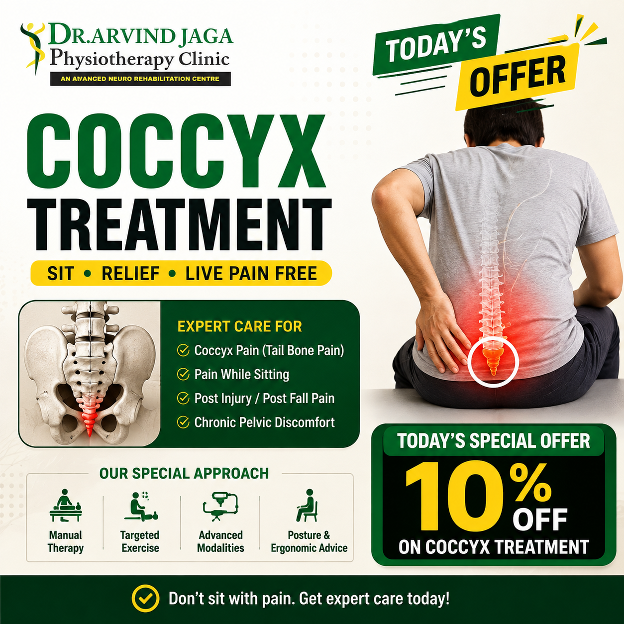 Experiencing tailbone pain or discomfort, especially when si