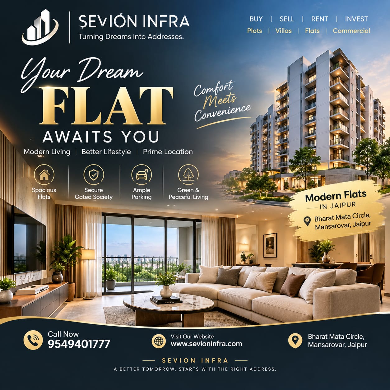 Your dream flat in Jaipur is closer than you think! At Sevion Infra Pvt. Ltd., w