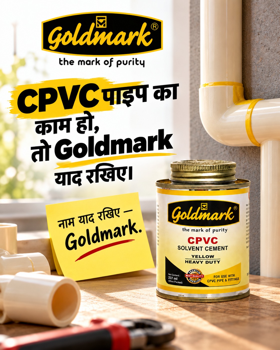 When it comes to CPVC pipe work, remember the name Goldmark!