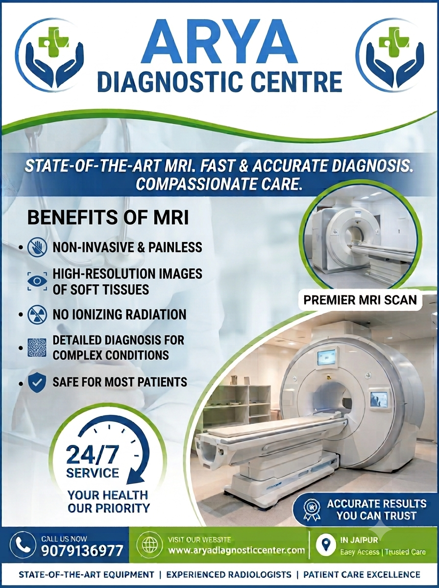 At ARYA DIAGNOSTIC CENTER in Jaipur, your health and well-being are our top prio