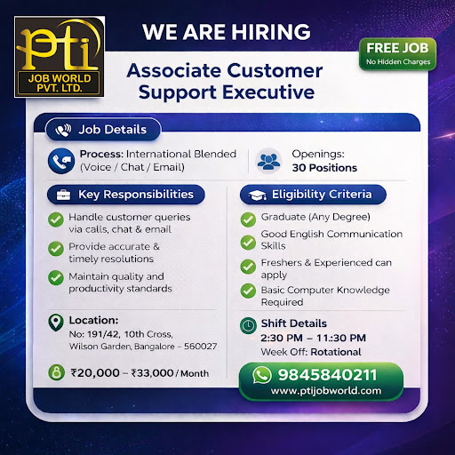 Free Job 
Urgent Hiring 
Customer support 
Smart Salary Pack