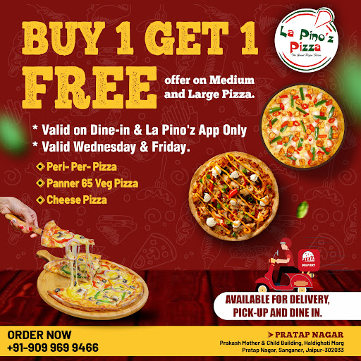 BUY 1 GET 1 FREE offer on Medium and Large Pizza.
Peri-Per- 