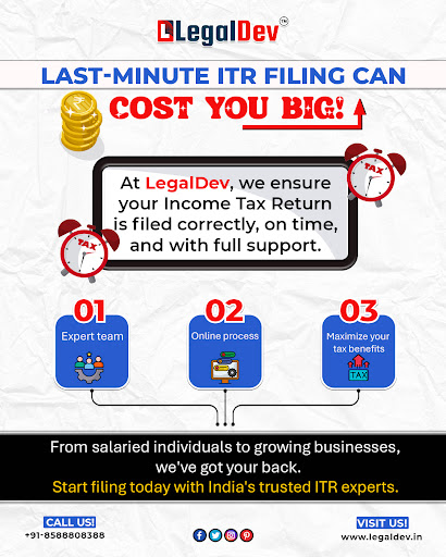 💸 Don’t let last-minute ITR filing drain your wallet!
👉At Legal Dev, we file