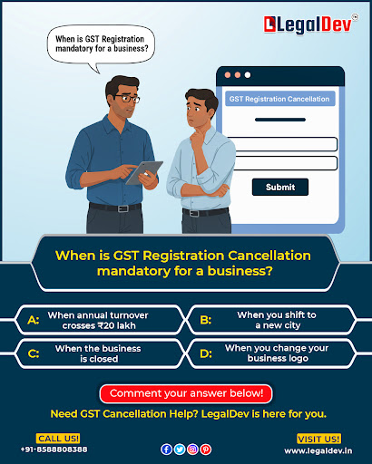 🧠 Quick GST quiz!

🤔When is GST Registration Cancellation 