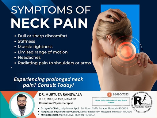 Symptoms of neck pain may include aching, sharp pain, or a feeling of tightness