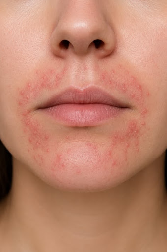 Chehre par laalapan aur chhote daane (perioral rash) ko naza